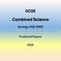 Cover of GCSE Combined Science Synergy AQA 8465 predicted papers for 2026 on a gradient beige background