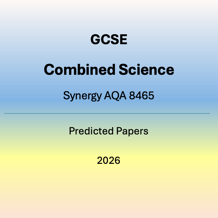 Cover of GCSE Combined Science Synergy AQA 8465 predicted papers for 2026 on a gradient beige background