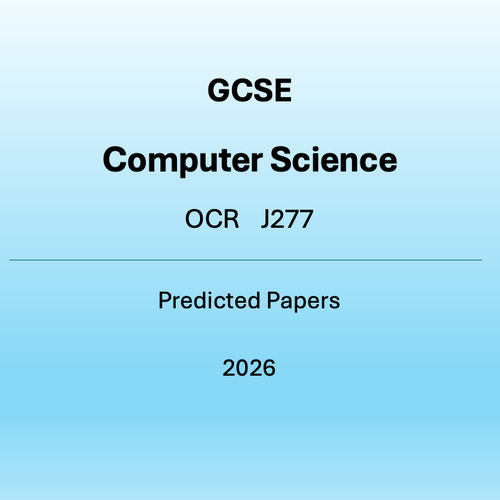 Product badge for the 2026 GCSE Computer Science OCR J277 Predicted Papers. The image features a light blue gradient background with clear black text for the OCR J277 specification and the 2026 examination year