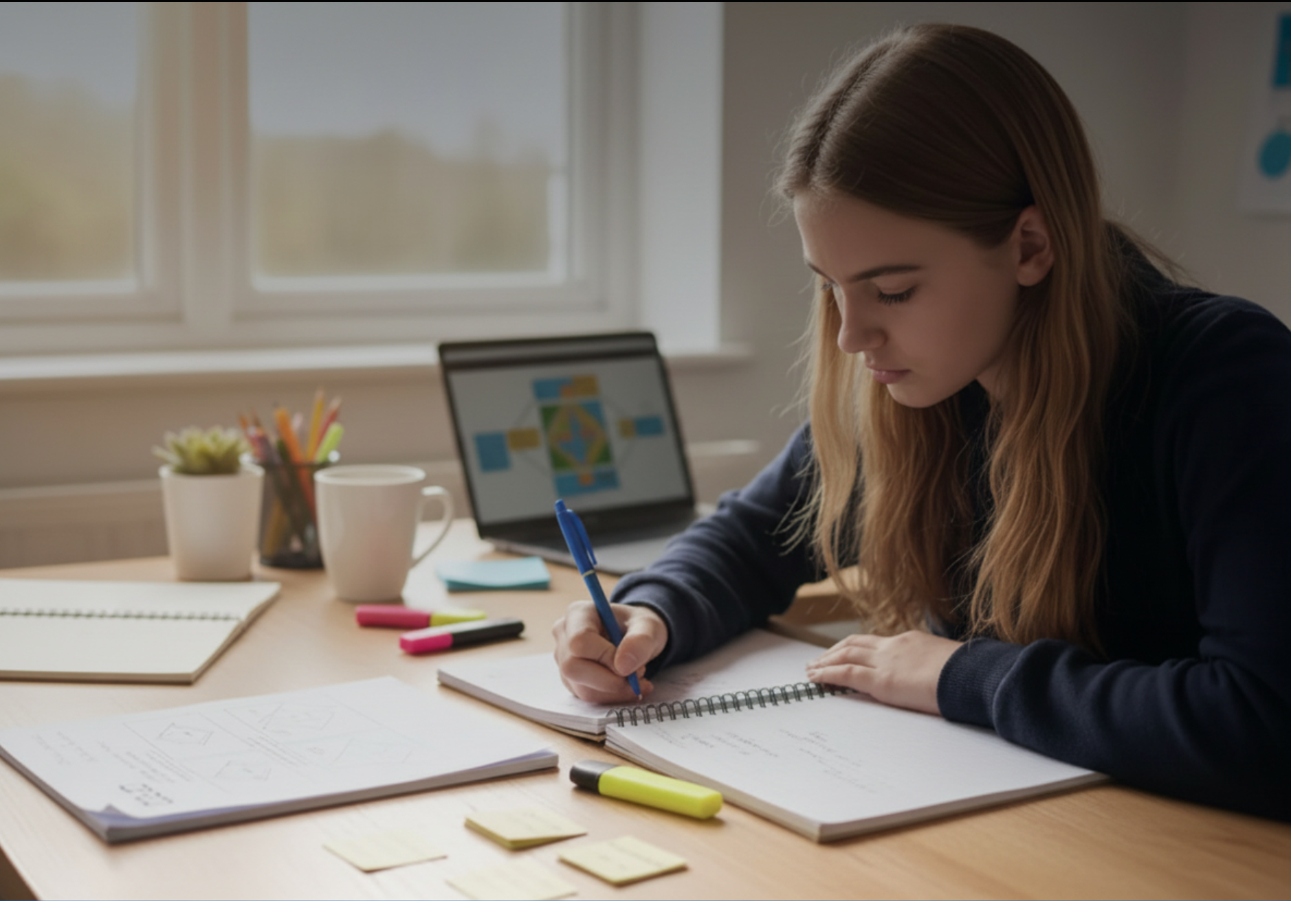 A focused student preparing for GCSE 2026 using mock papers and predicted papers to maximise grades.